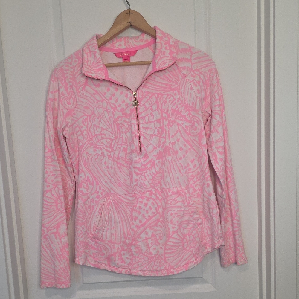 Lilly Pulitzer Pink Patterned Quarter-Zip Sweatshirt